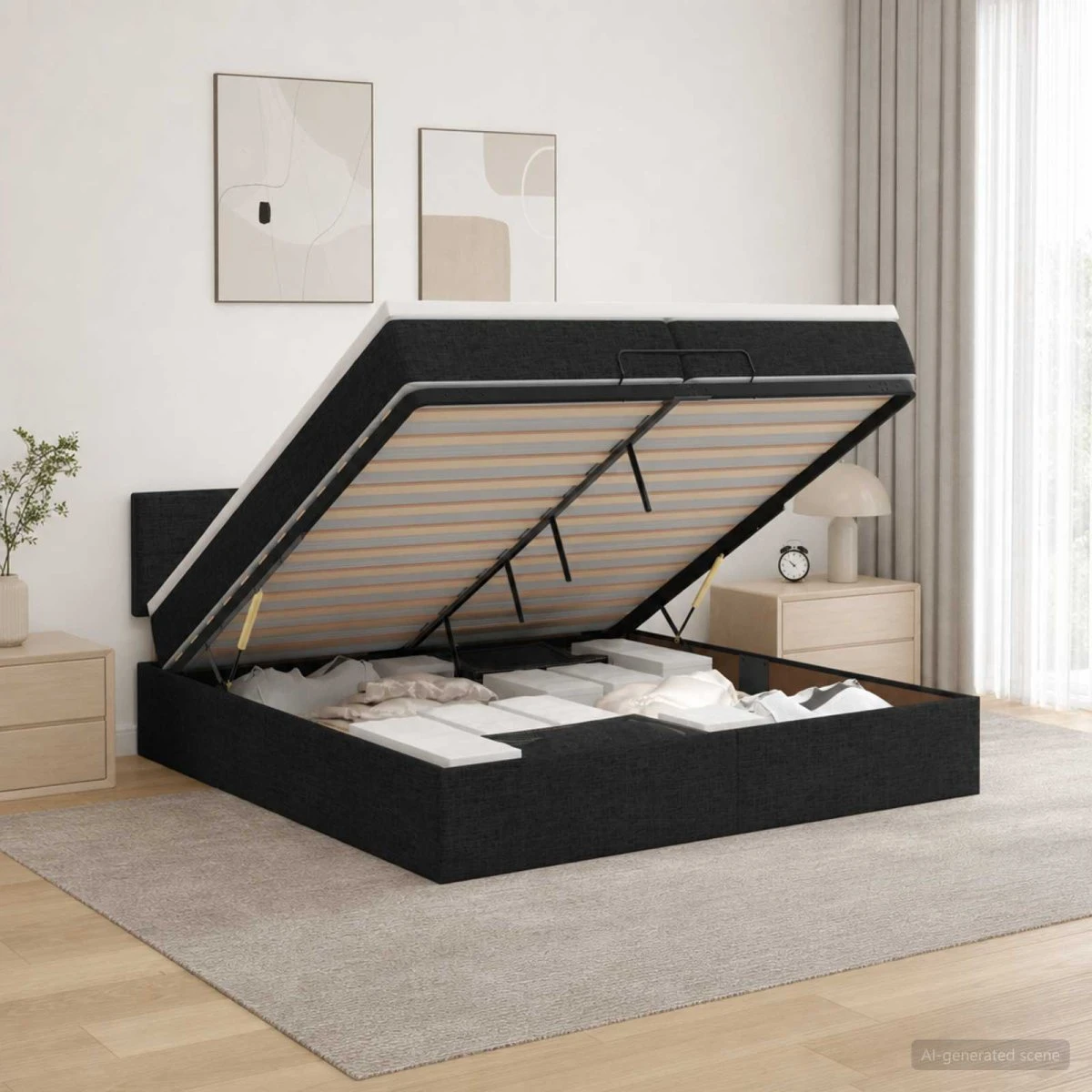vidaXL Ottoman seng med madras og LED - Sort 200 x 200 cm