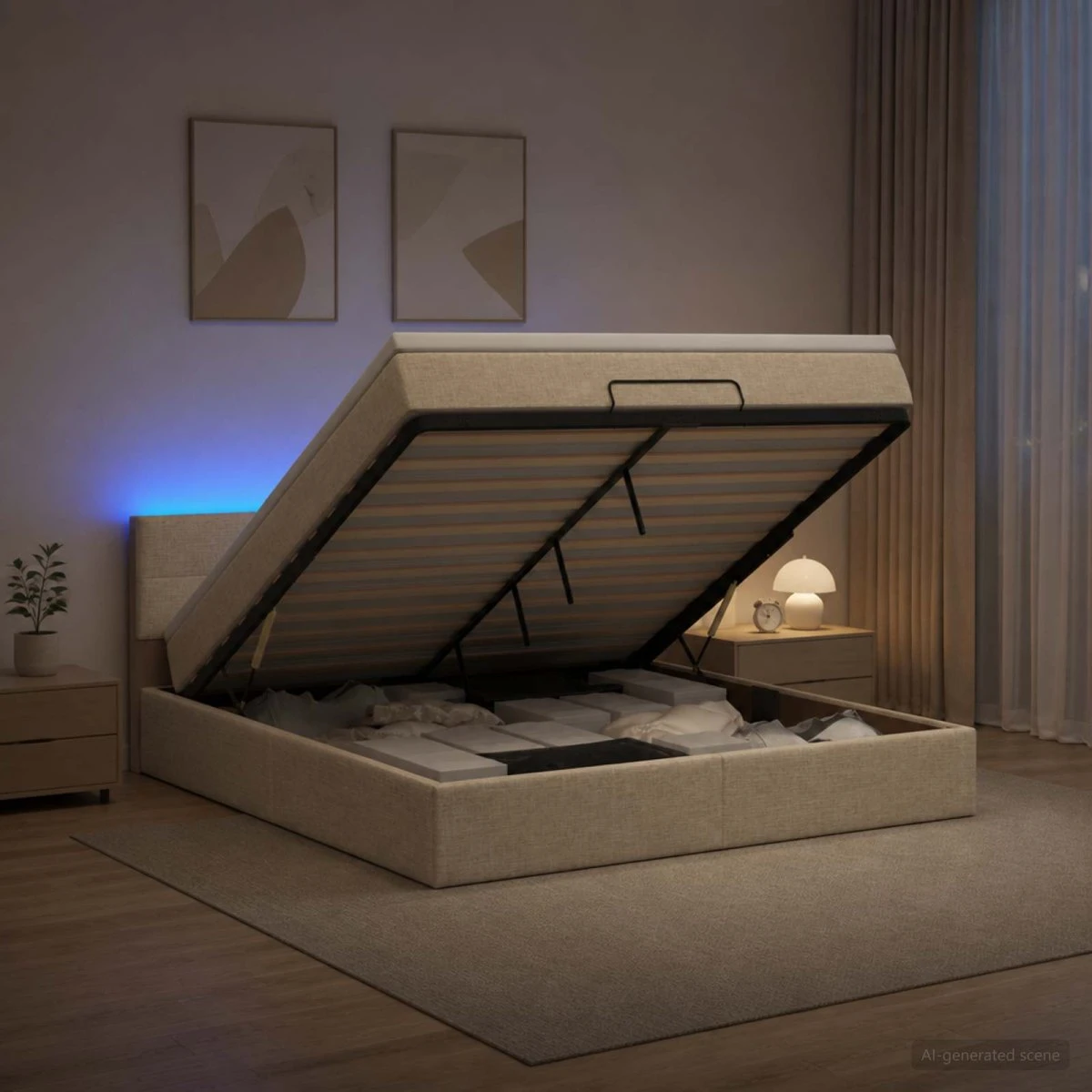 vidaXL Ottoman seng med LED og madras, cremefarvet 180 x 200 cm