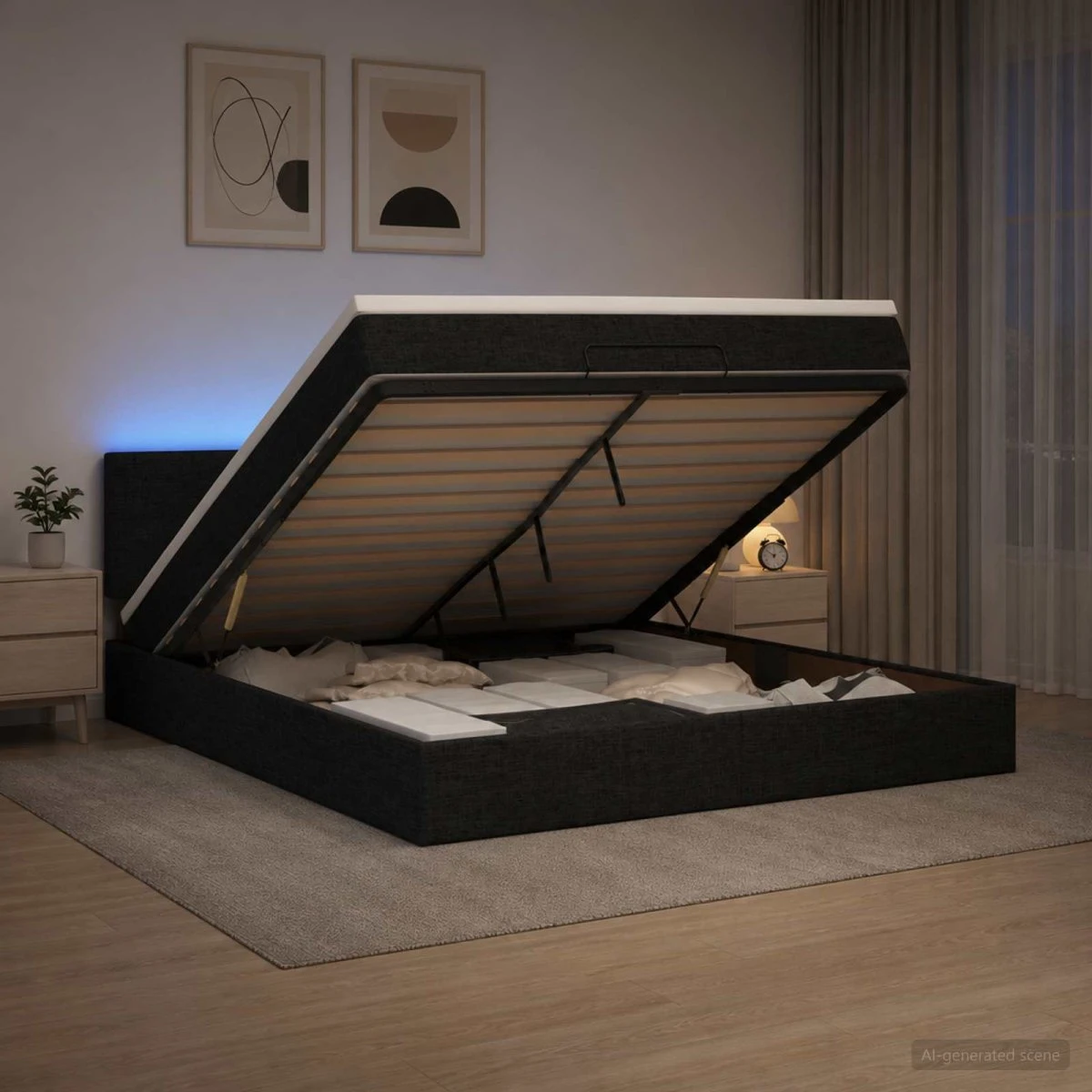 vidaXL Ottoman seng med madras og LED - Sort, 140 x 200 cm