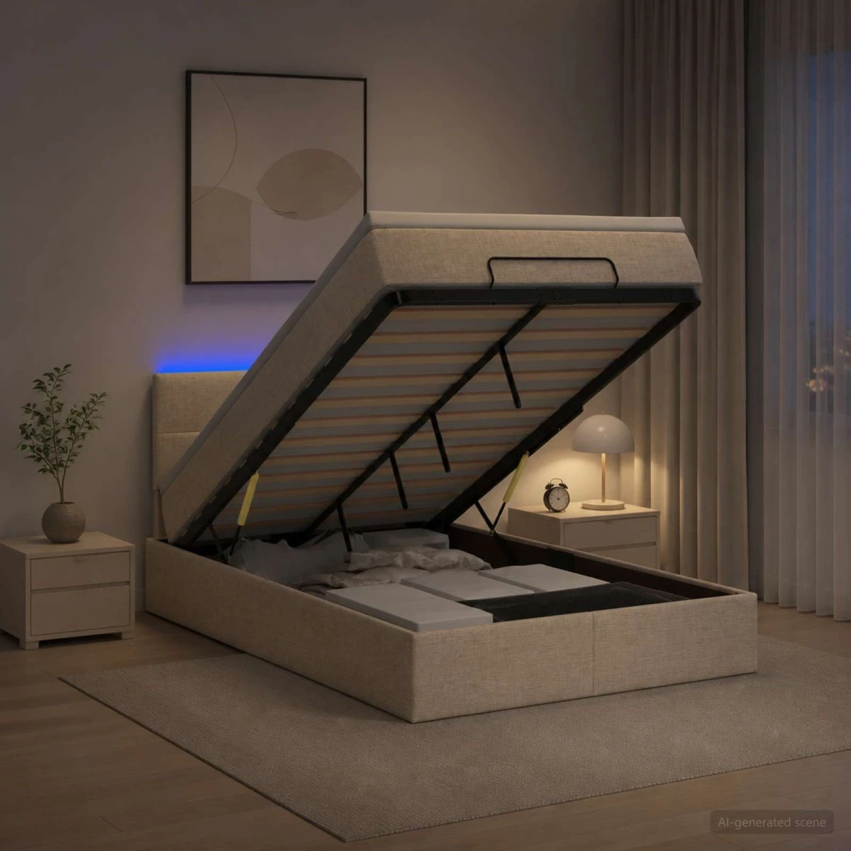 vidaXL Ottoman seng med LED og madras, cremefarvet 120x200 cm