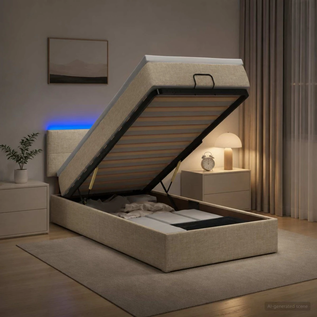 vidaXL Ottoman seng med madras og LED - Cremefarvet 90x200 cm