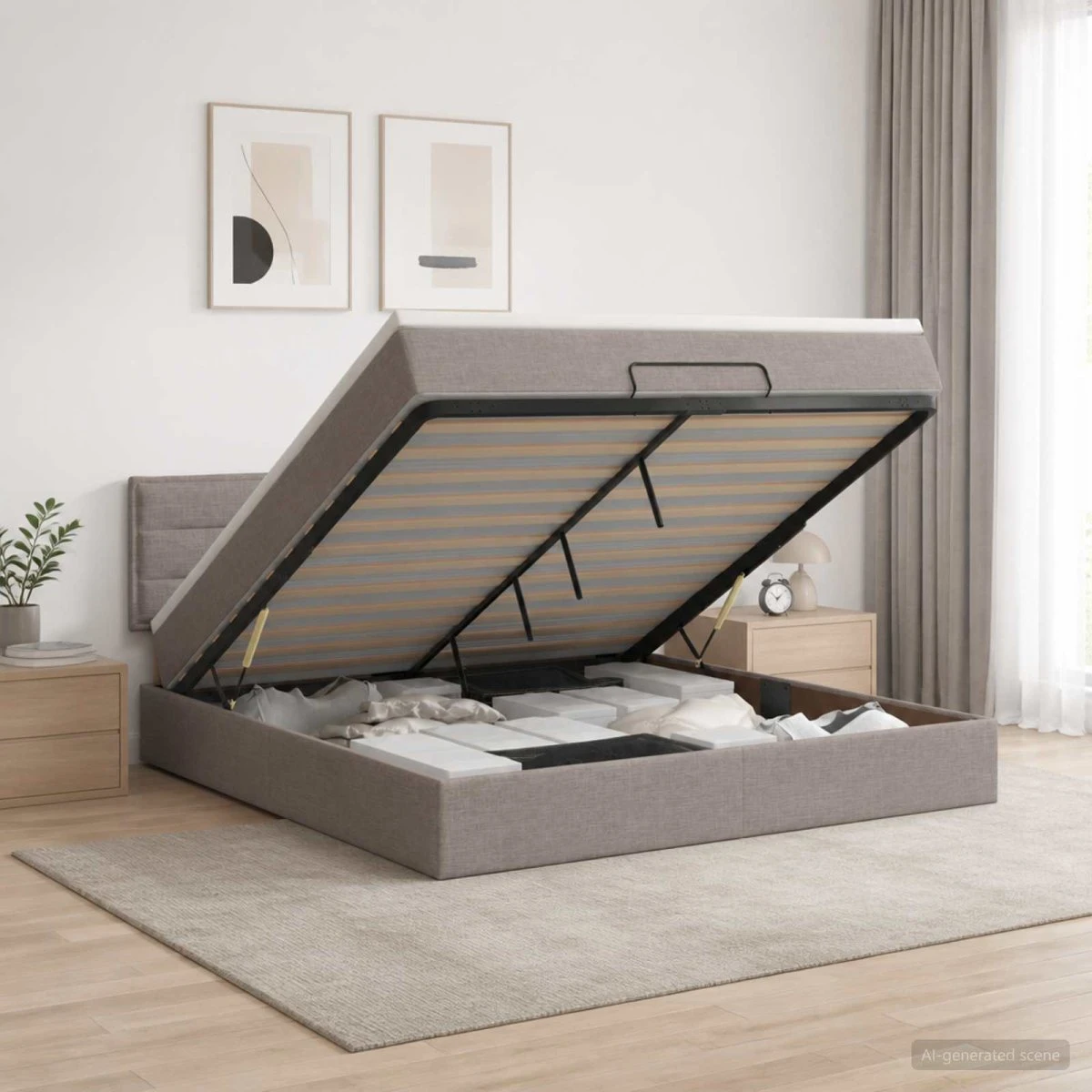 vidaXL Ottoman seng med LED og madras, 140 x 200 cm, Gråbrun