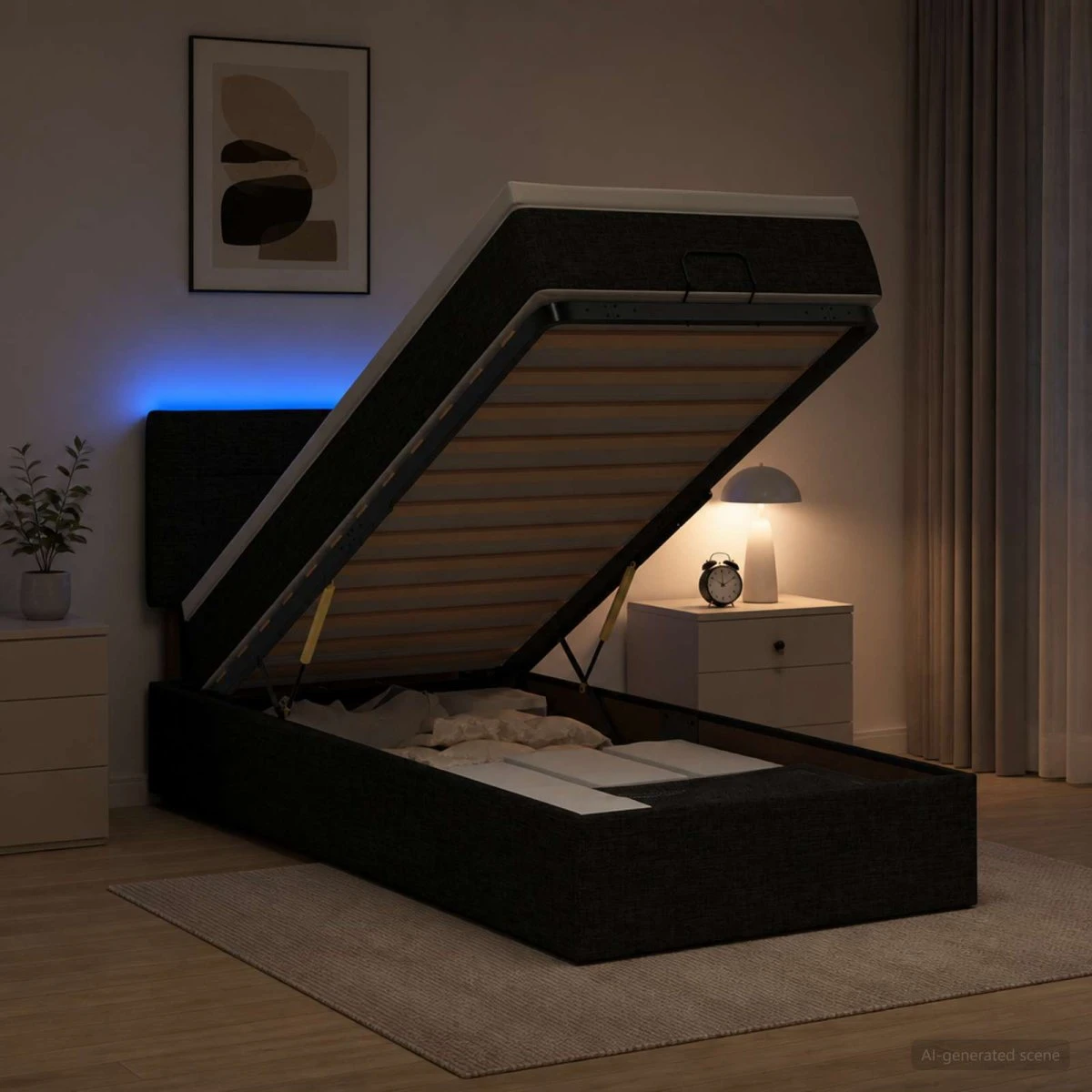 vidaXL Ottoman seng med madras og LED - Sort, 100 x 200 cm
