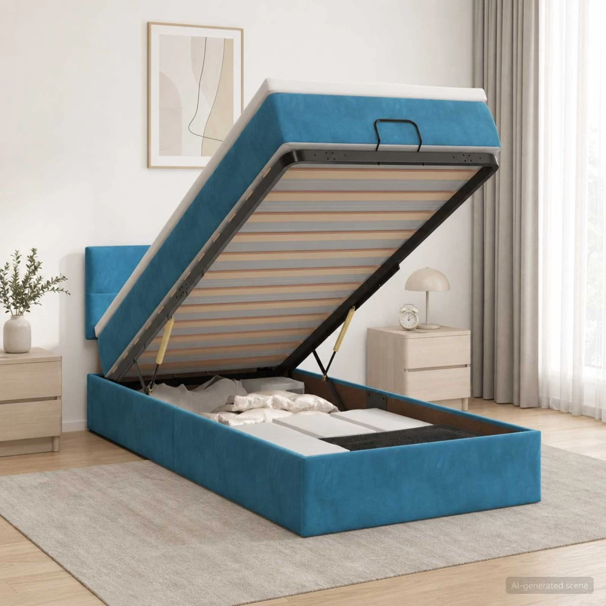vidaXL Ottoman seng med madras 90x200 cm Mørk blå Fløjl