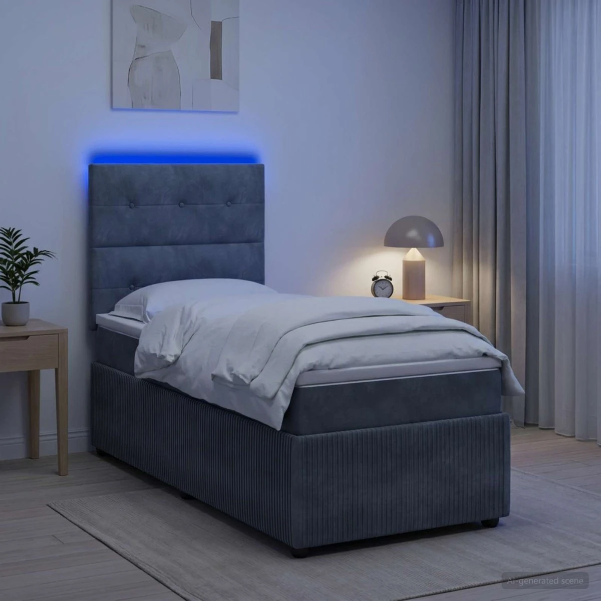 vidaXL LED Boxspringseng med madras, 90x190 cm, mørkegrå fløjl