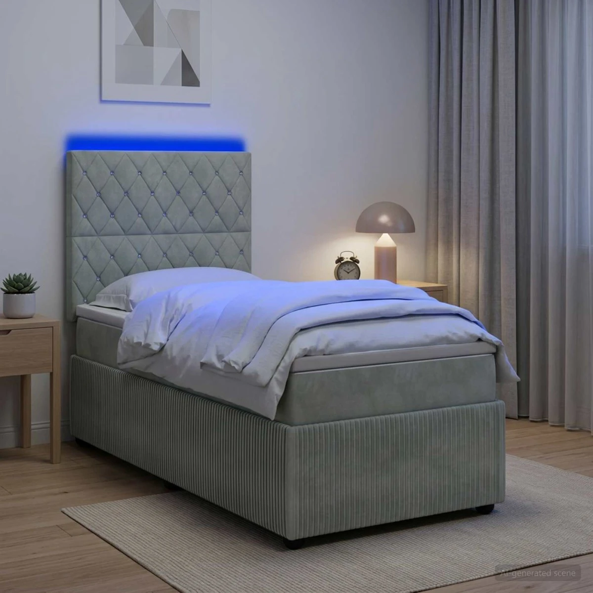 vidaXL LED Box Spring Seng med madras, Lysegrå Fløjl, 90 x 190 cm