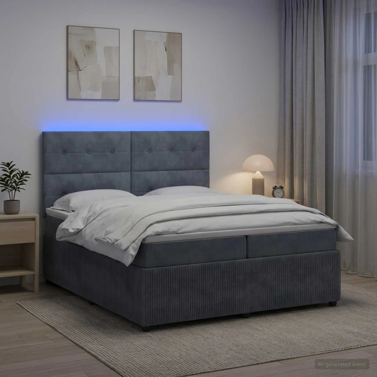 vidaXL LED Boksmadrasseng i Fløjl 200x200 cm - Mørkegrå