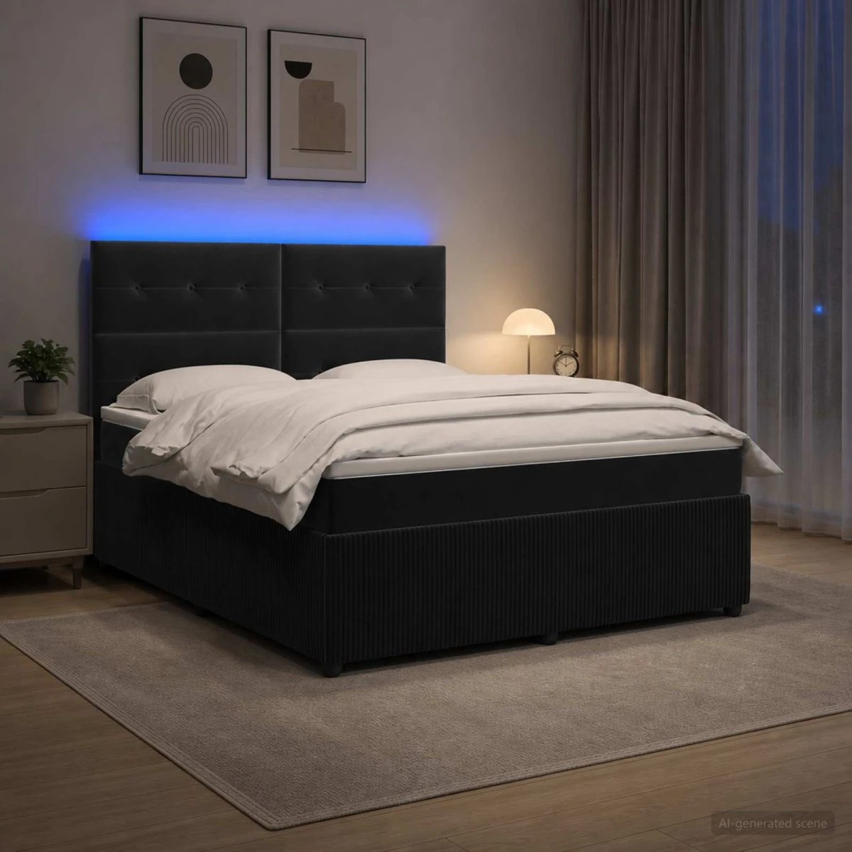 vidaXL LED Boksmadrasseng med madras 180x200 cm Sort Fløjl