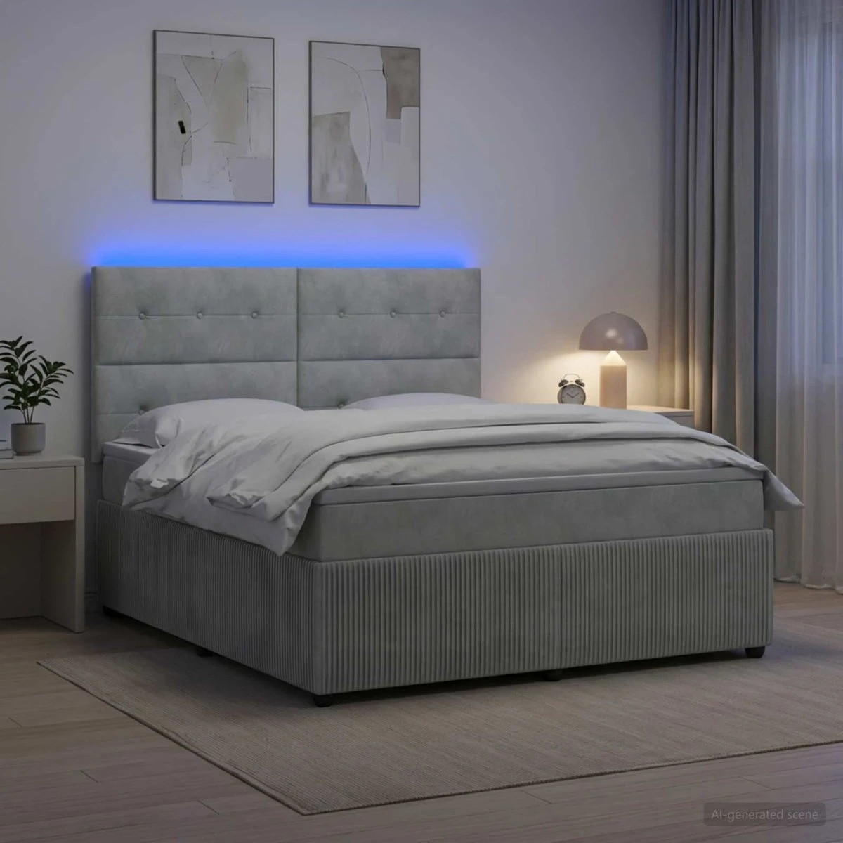 vidaXL LED Boksmadrasseng med madras 160 x 200 cm Lysegrå Fløjl
