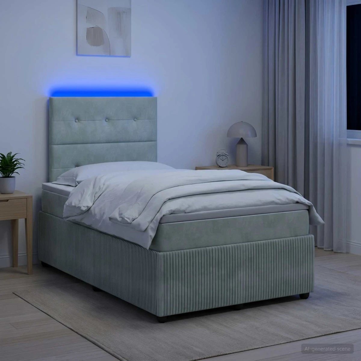 vidaXL LED Boksmadrasseng 120 x 200 cm Lysegrå Fløjl