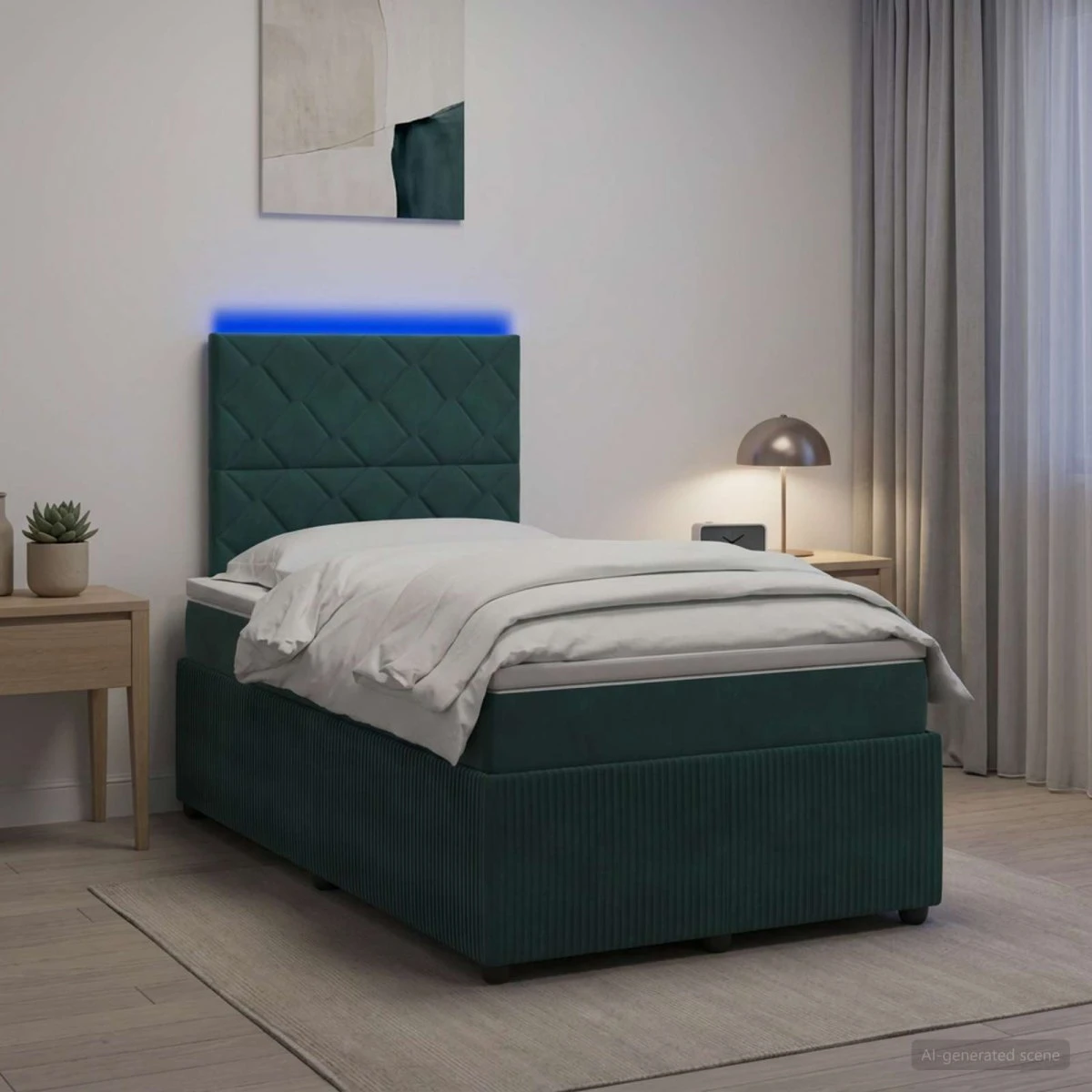 vidaXL LED Boksmadrasseng med madras, Mørkegrøn Fløjl, 120 x 190 cm