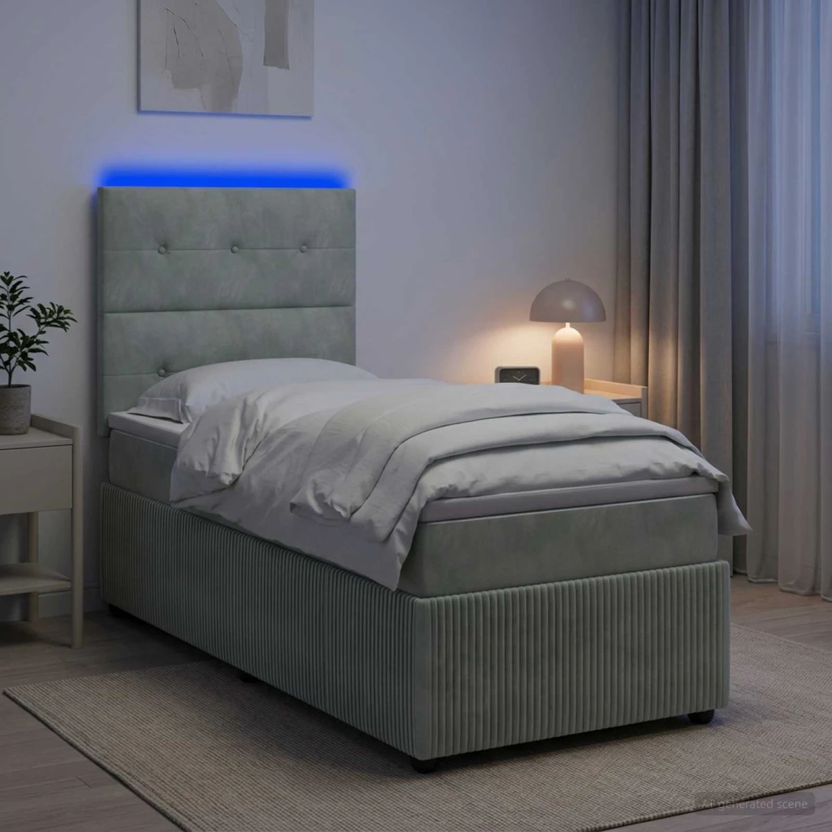 vidaXL LED Boksmadrasseng med madras, 90 x 190 cm, Lysegrå Fløjl