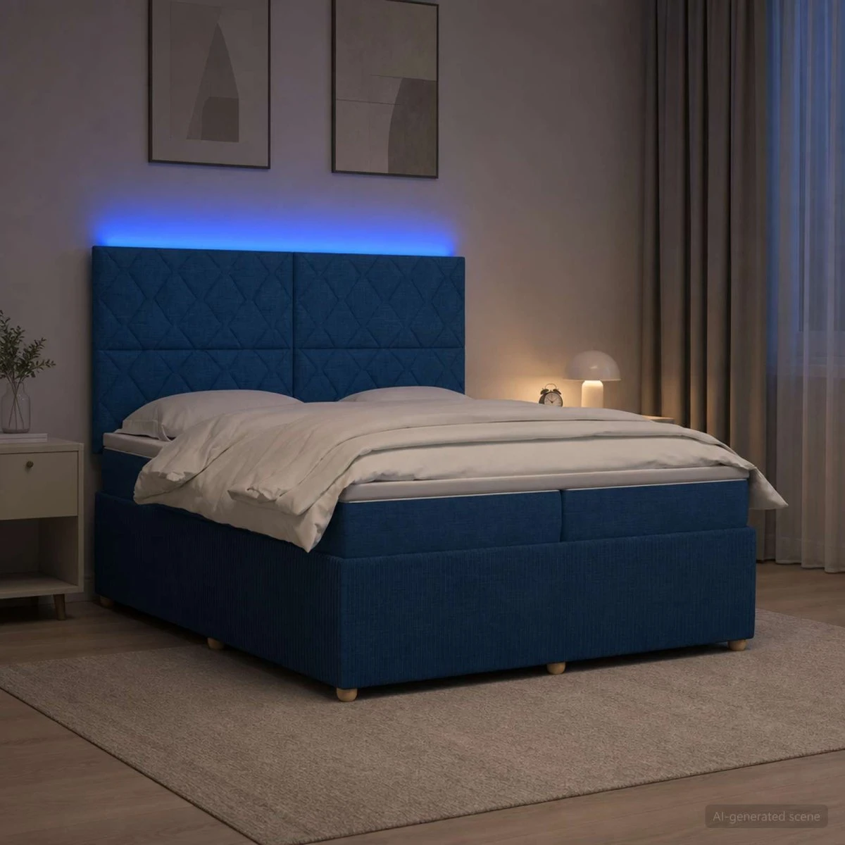 vidaXL LED Boksmadras Seng med Madrasser, Blå 200 x 200 cm