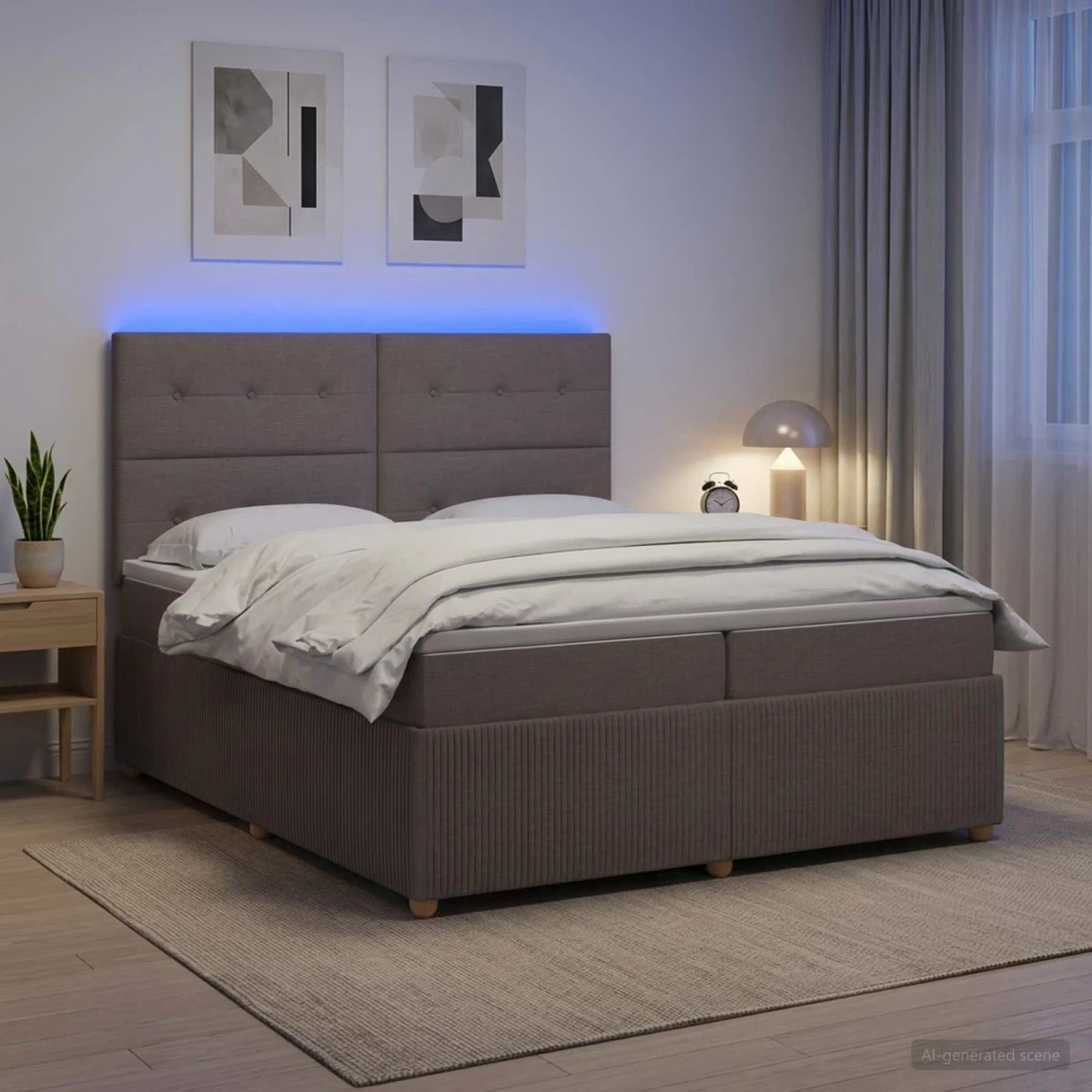 vidaXL LED Boksmadras-seng med madras, Gråbrun, 200 x 200 cm