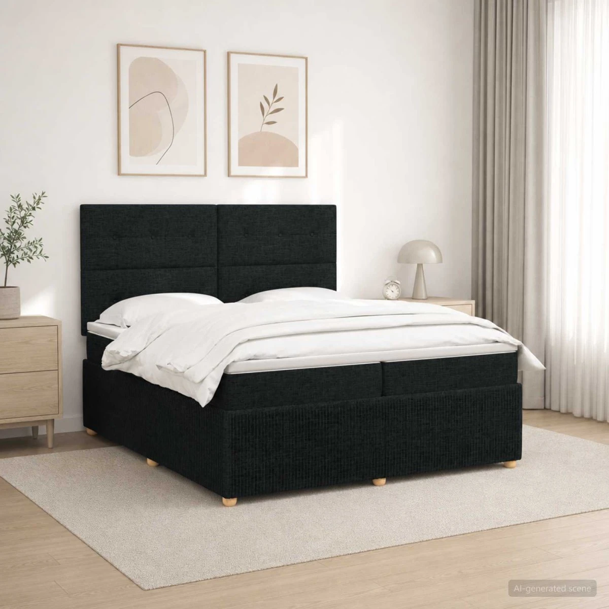 vidaXL LED Boksmadrasseng med madras, Sort, 200 x 200 cm