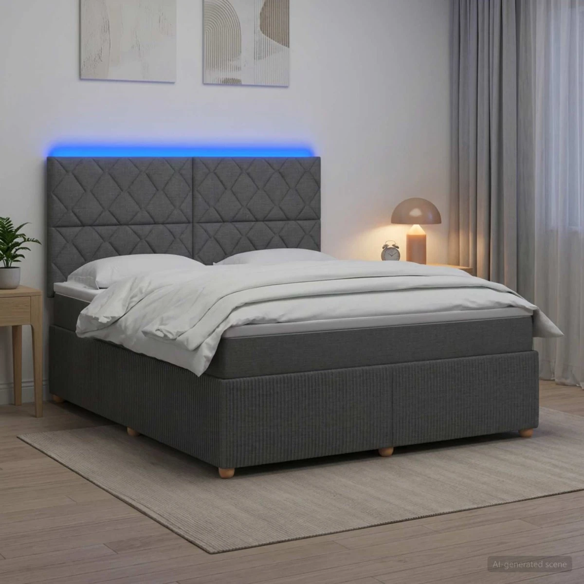 vidaXL LED Boksmadras Seng med Madrasser, Mørkegrå 180x200 cm