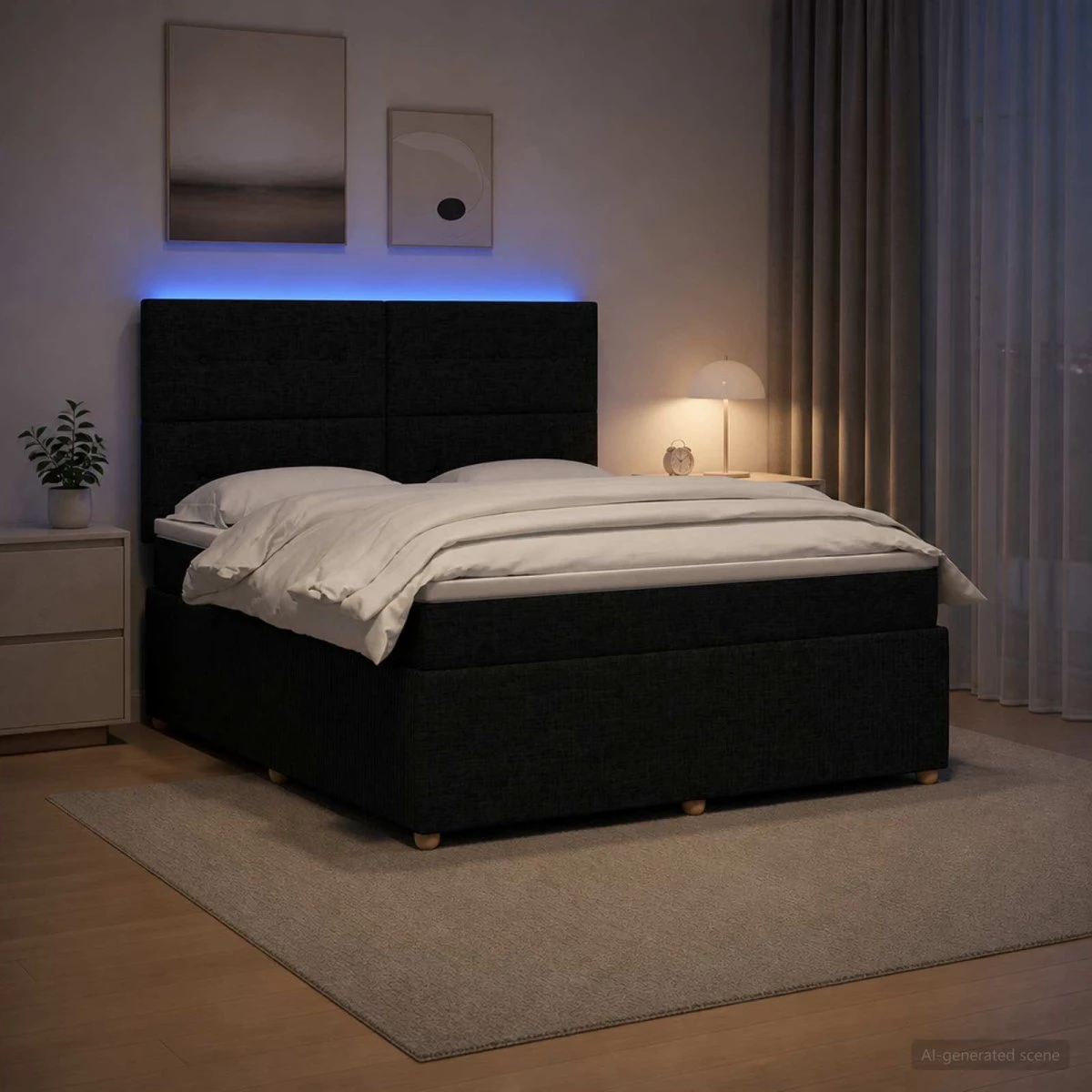 vidaXL LED Boksmadrasseng med madras, Sort, 180 x 200 cm