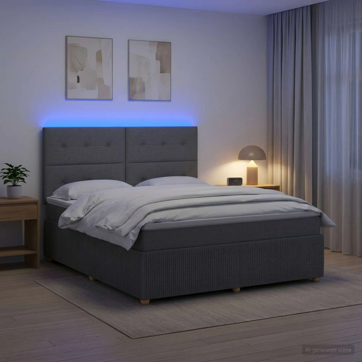 vidaXL LED Boksmadras Seng med Madrasser - Mørkegrå 140 x 200 cm