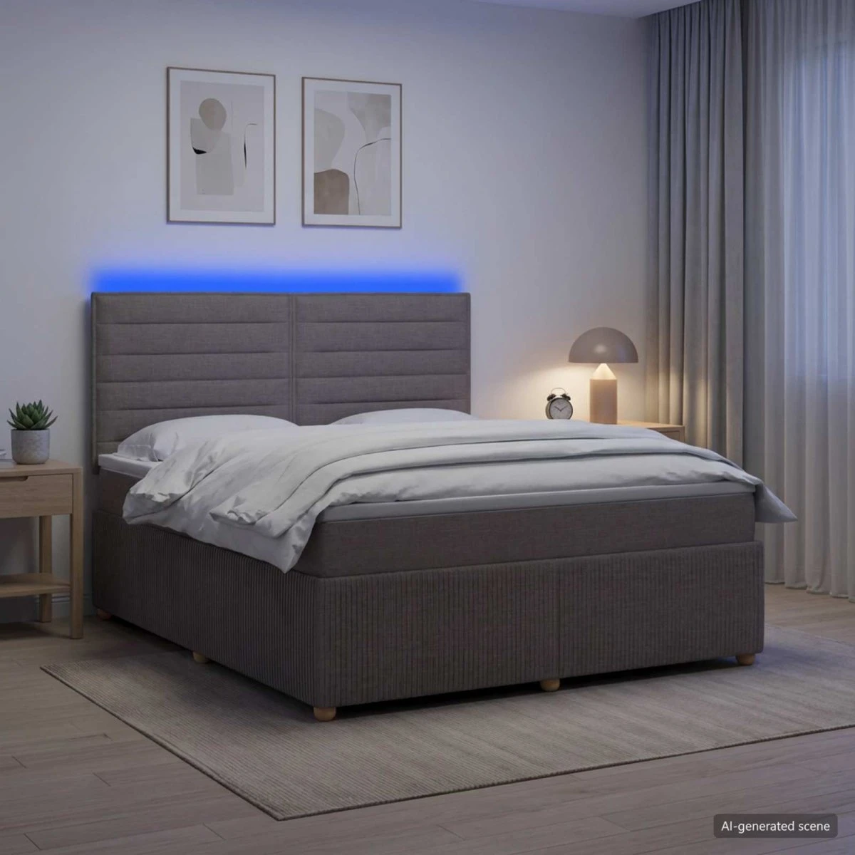 vidaXL LED Boksmadrasseng med madras, Gråbrun, 140 x 200 cm