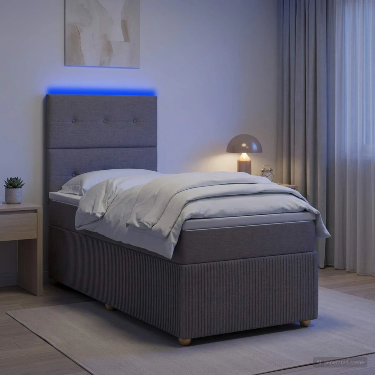 vidaXL LED Boksmadras Seng med Madrasser - Gråbrun 100x200 cm