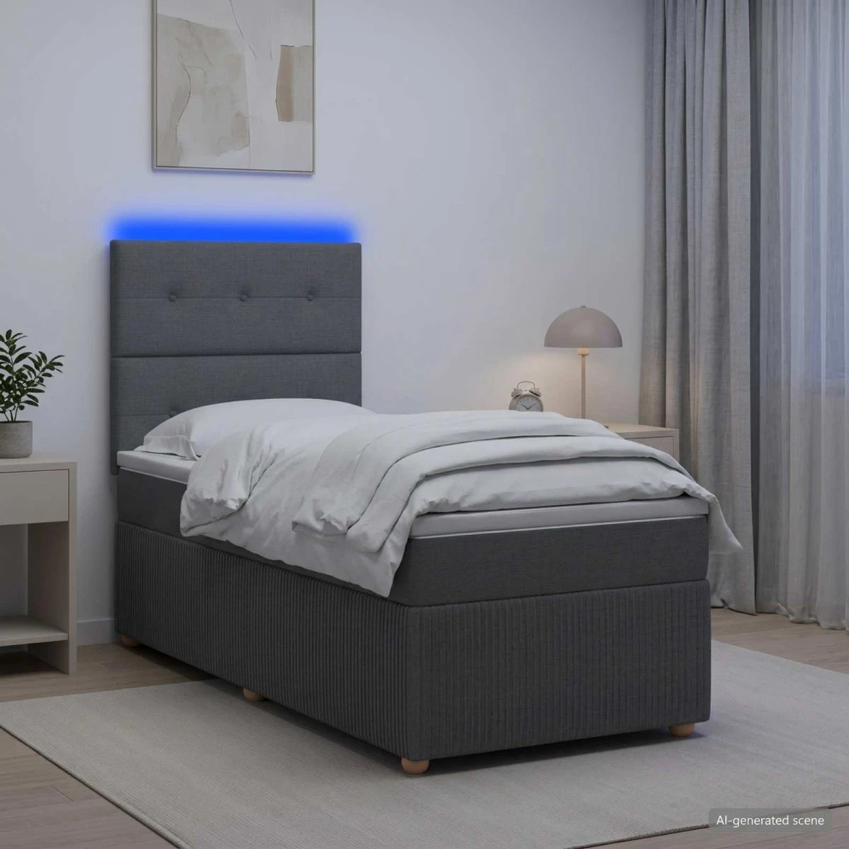 vidaXL LED Boksmadras Seng med Madrasser - Mørkegrå 100x200 cm