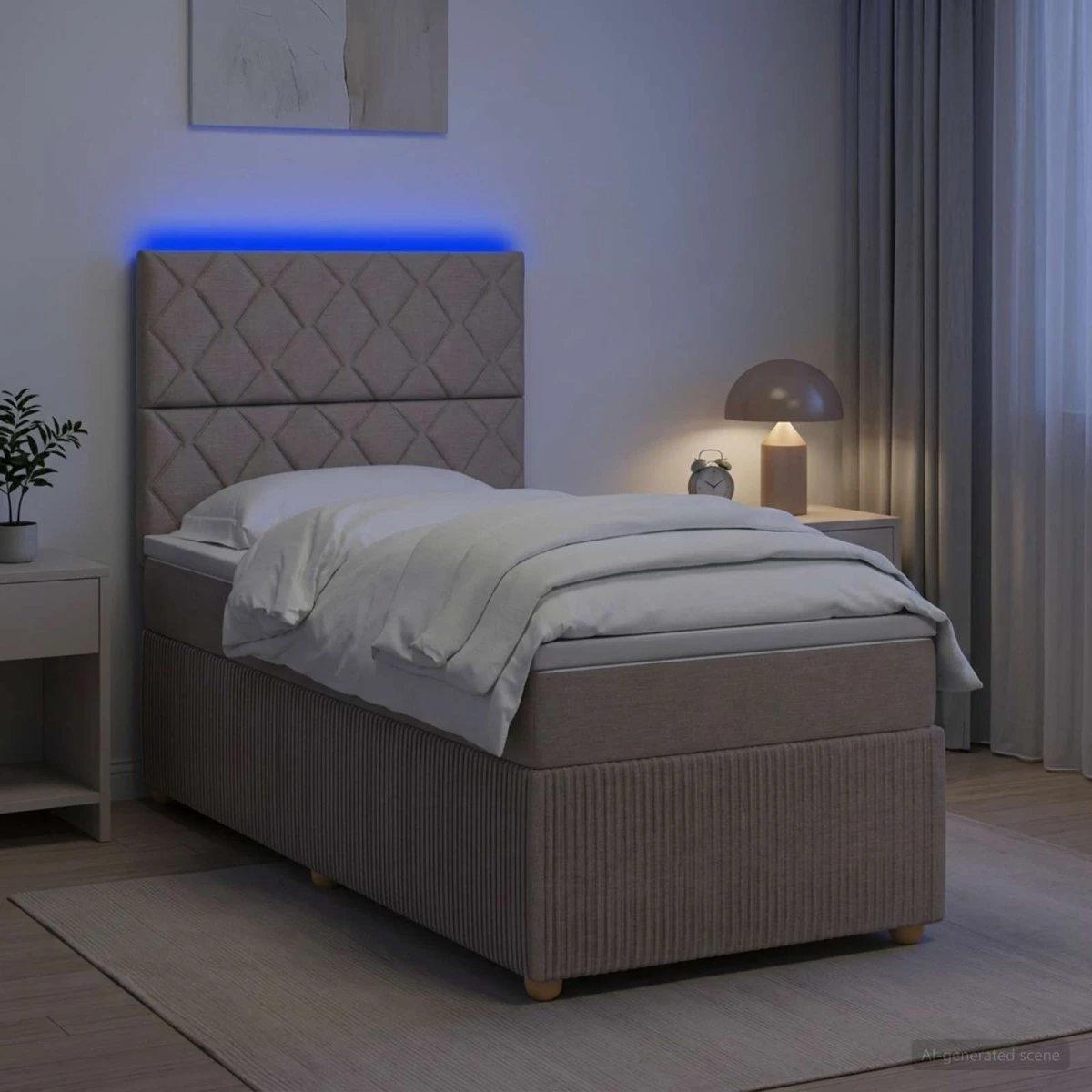 vidaXL LED Boksmadrasseng 90x200 cm Gråbrun med madras