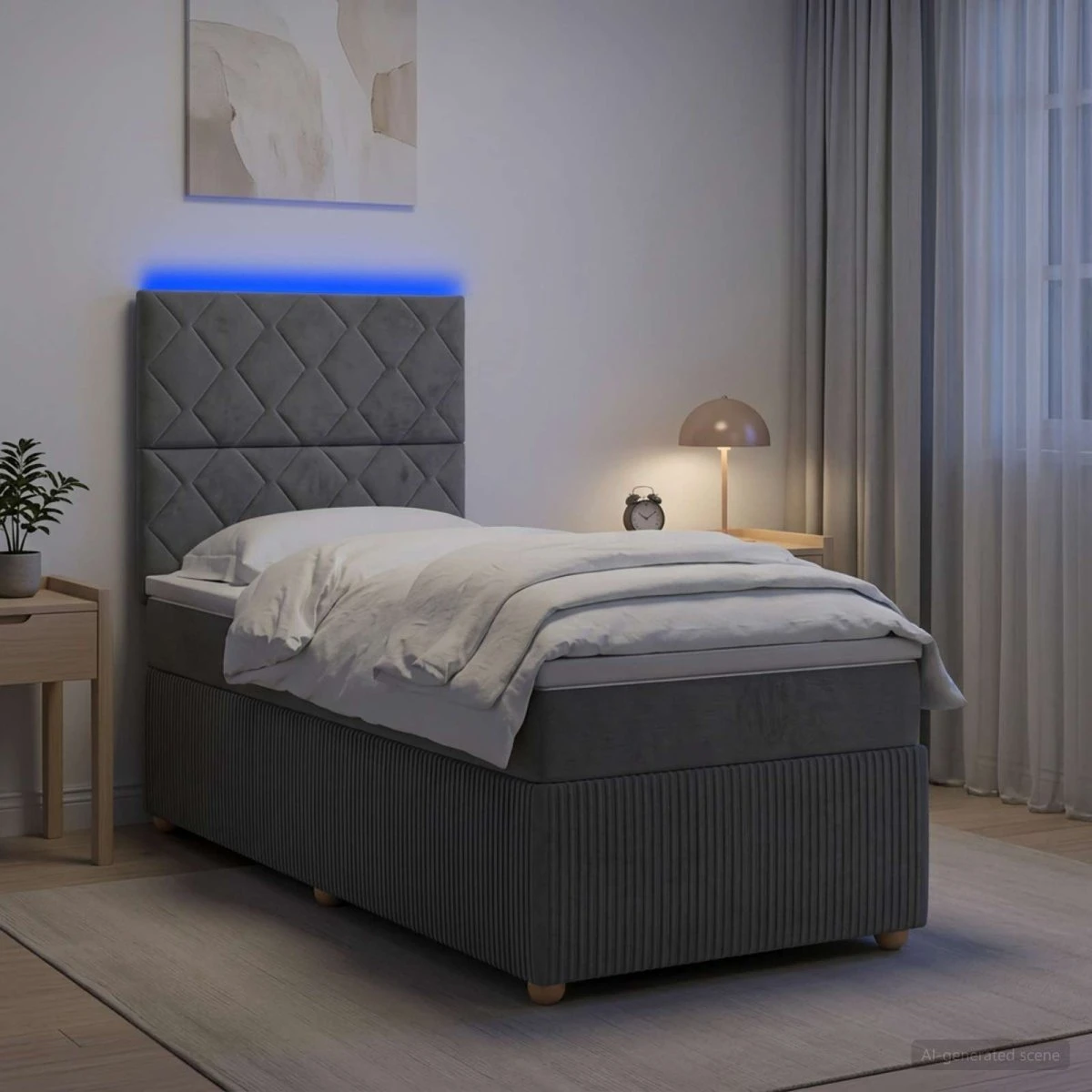 vidaXL LED Boksmadrasseng med madras, Mørkegrå, 90 x 200 cm