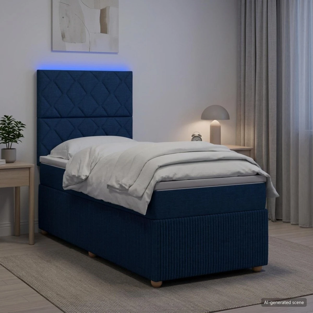 vidaXL LED Boksmadras Seng med Madrasser - Blå 90 x 190 cm