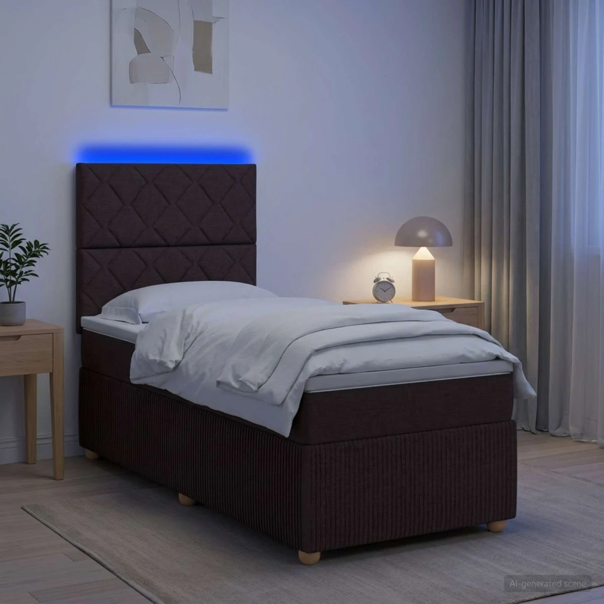 vidaXL LED Boksmadras-seng med madras, 90 x 190 cm, Mørk Brun