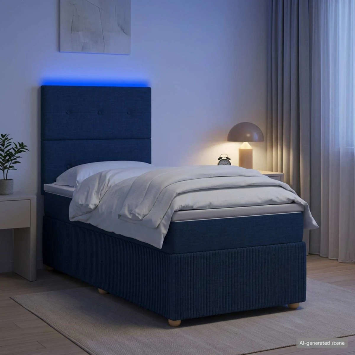 vidaXL LED Boksmadraseng med madras, Blå, 90 x 190 cm