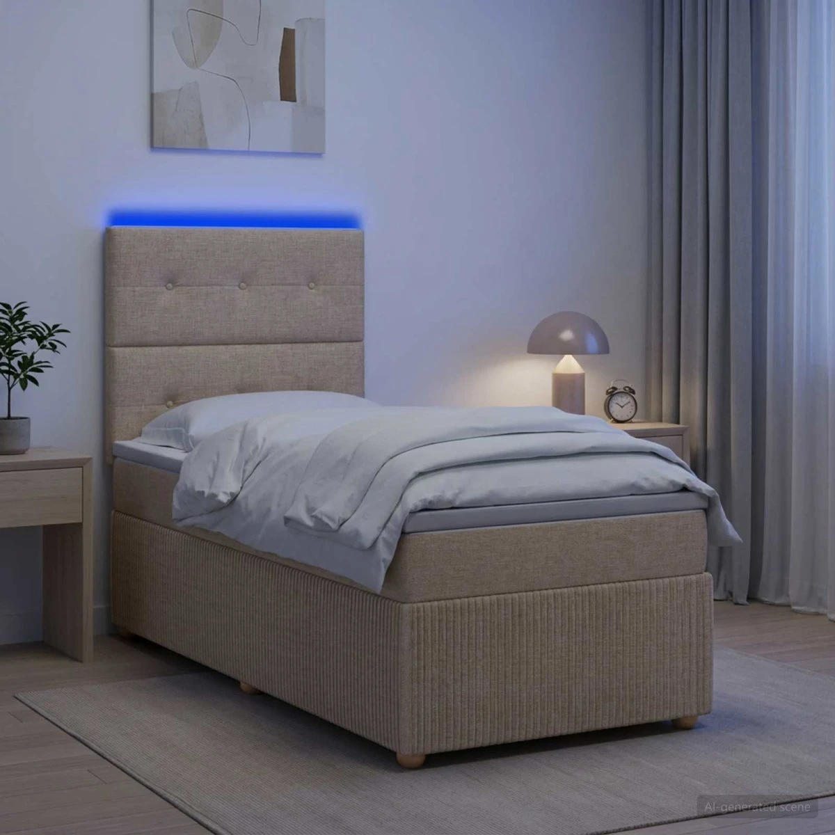 vidaXL LED Boksmadrasseng med madras, Cremefarvet, 80 x 200 cm