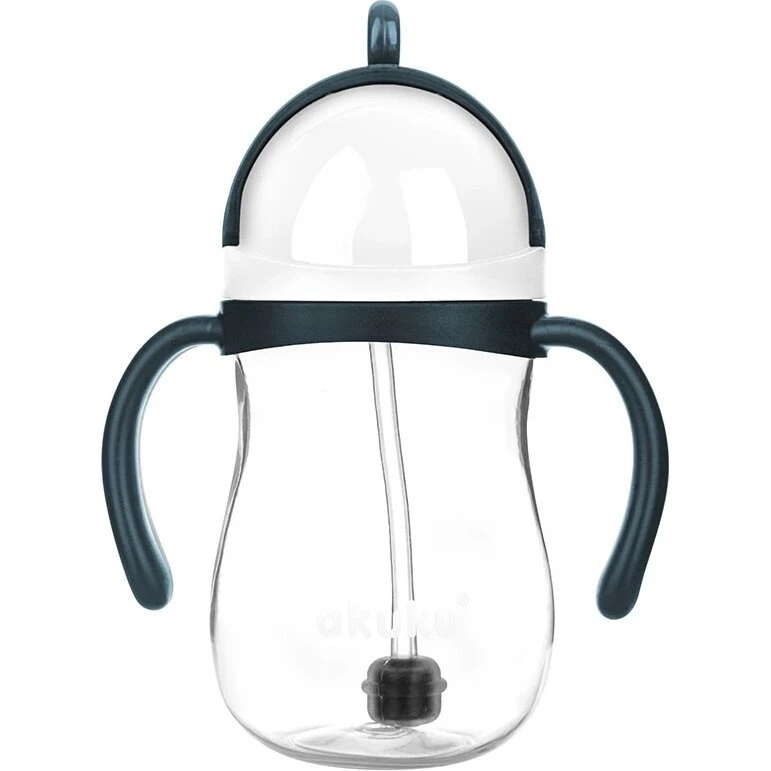 Akuku Non-spill kop med vægtet sugerør 280 ml, blå/grå