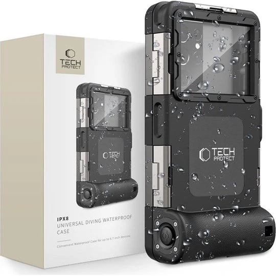 Tech-Protect IPX8 Vandtæt Cover til Smartphones 4,7-6,7" - Sort