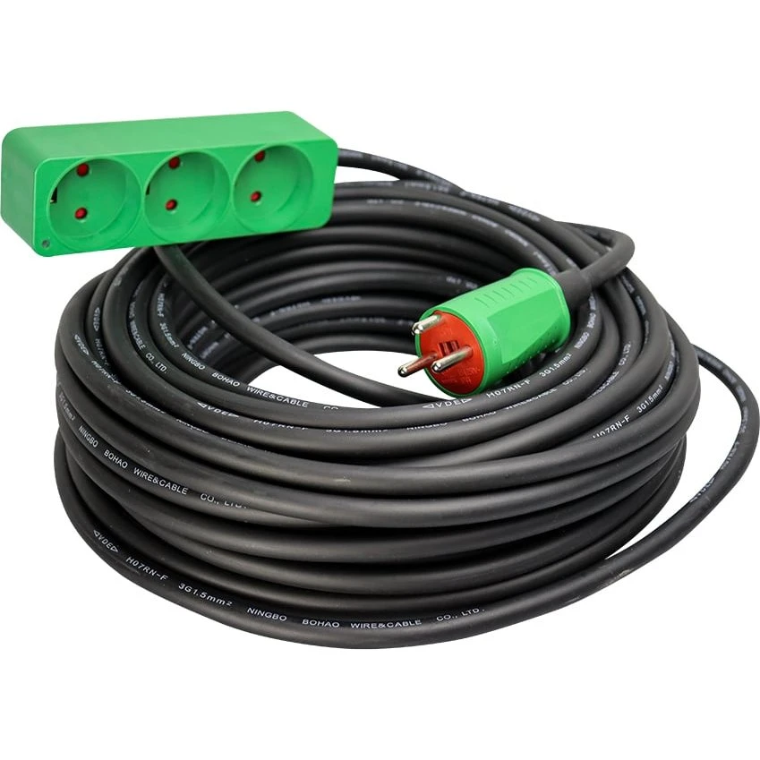 BLUE ELECTRIC Kabelsæt 25m Neopren 3-stikdåse m/jord 3x1,5mm2 16A