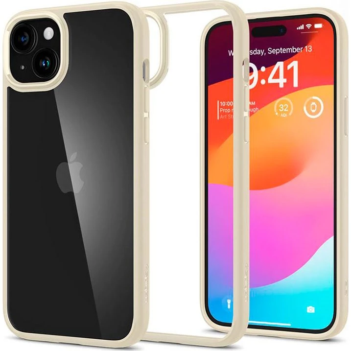 Spigen Crystal Hybrid iPhone 15 Plus Cover - Transparent Beige