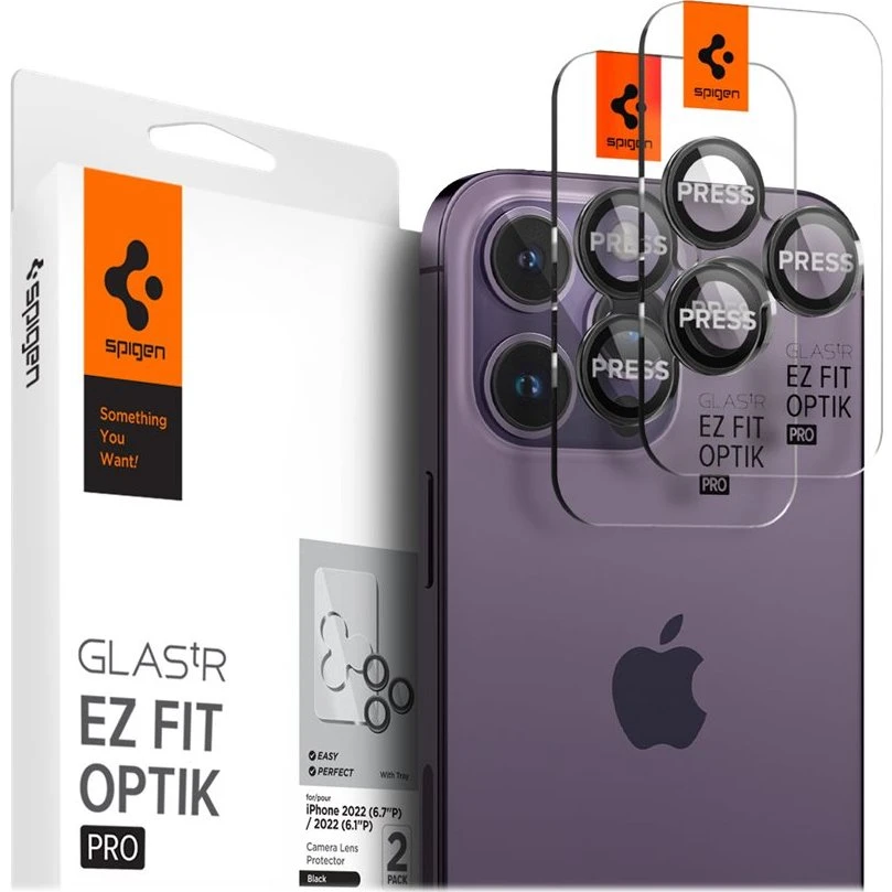 Spigen EZ Fit Optik Pro 2-pack sort til iPhone 14-17 Pro/Max