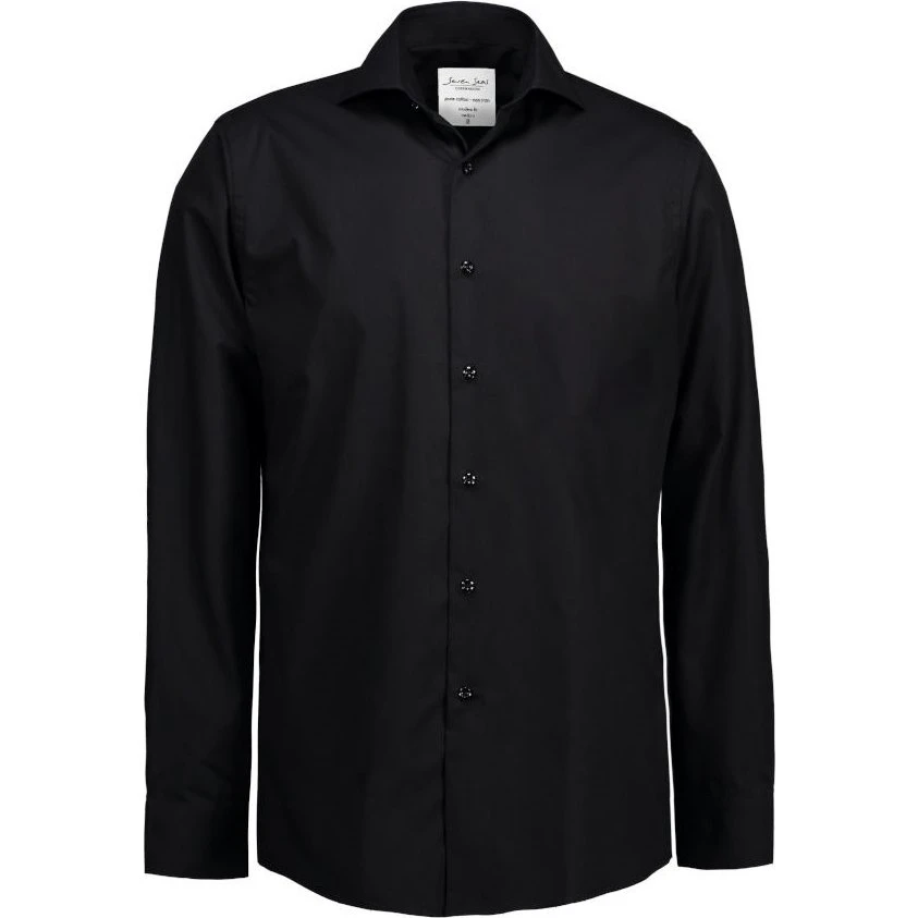Seven Seas Copenhagen ID Fine Twill L/S Skjorte - Sort, 3XL