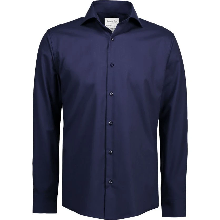 Seven Seas Copenhagen ID Fine Twill Skjorte - Navy, L