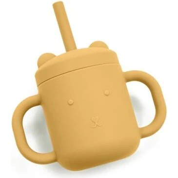 Magni Silikonekop med sugerør og dobbelt håndtag, honninggul
