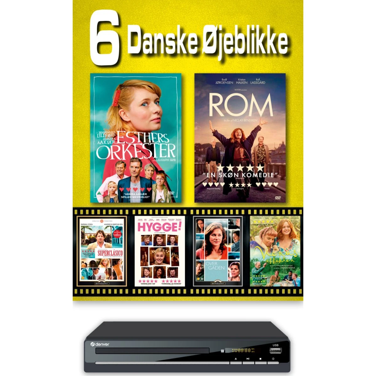 Denver DVD-afspiller med 6 danske film - Øjeblikke