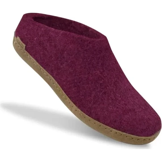Glerups B-07 Slip-on hjemmesko med lædersål - Cranberry