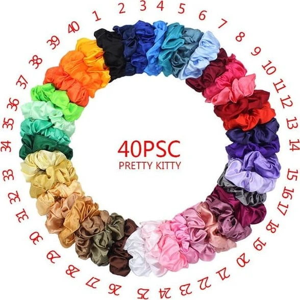 Satin Scrunchies til Håret - 40 stk. Farverige Hårelastikker