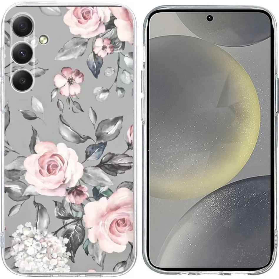 Vibe Samsung Galaxy S24 Cover - Blomster med Grå Baggrund