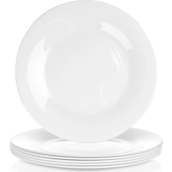 Spisetallerkener i hvidt opalglas, 25,5 cm - 6 stk.