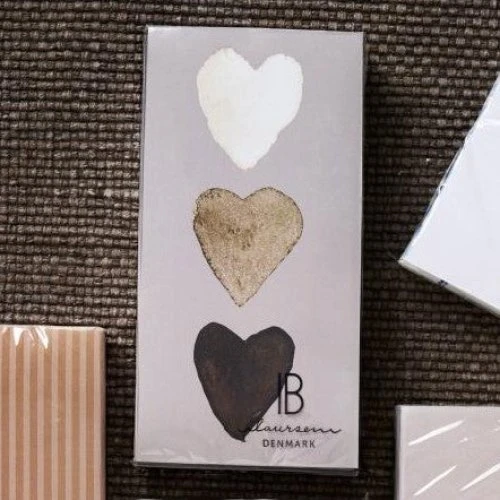 Ib Laursen Servietter med hjerter i creme, natur & antracit (16 stk)