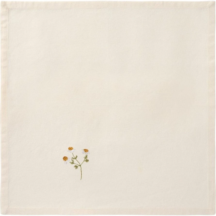 Ib Laursen Stofserviet Flora 40x40 cm Råhvid m. Broderi