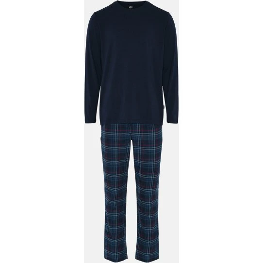 JBS Pyjamas i bambusviskose og blåternet flannel
