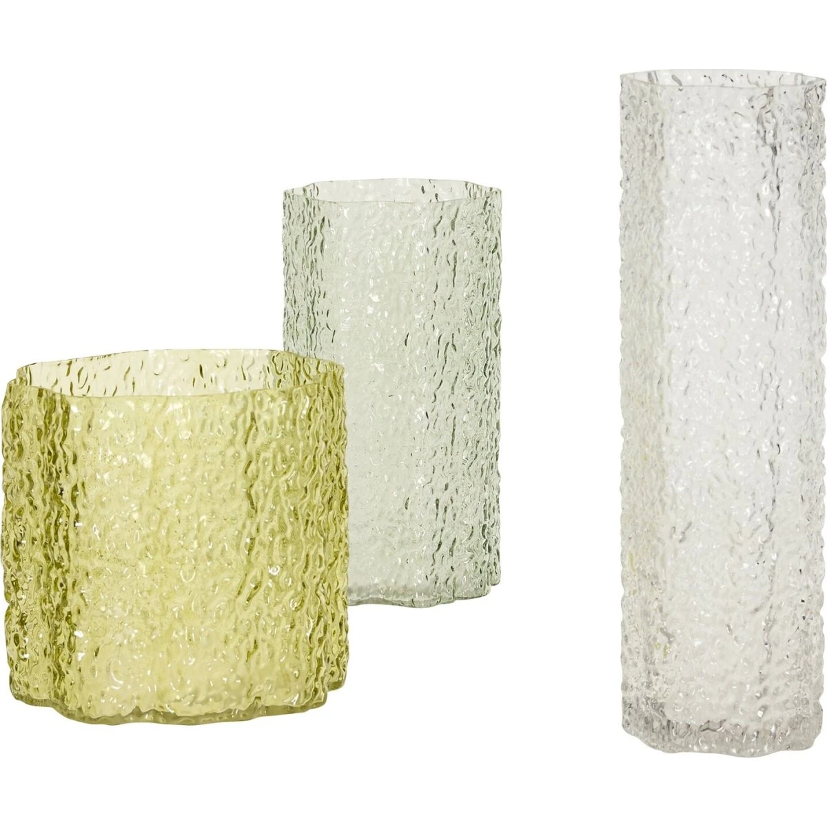 Hübsch Triple Vase Sæt af 3 - Klar/Mørkegrøn/Lysegrøn