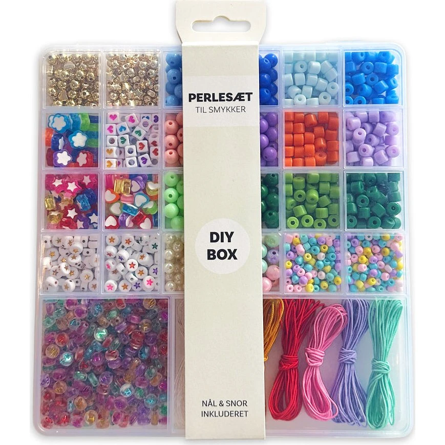 Trendy Perler æske med bogstaver, nål og tråd - Blå/Grøn/Rosa