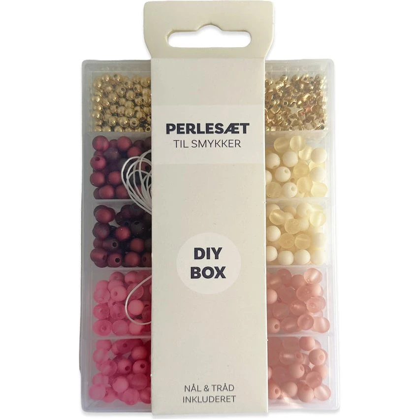 Perler i æske matte tone-i-tone mix (Blomme, Rosa, Guld, Offwhite)